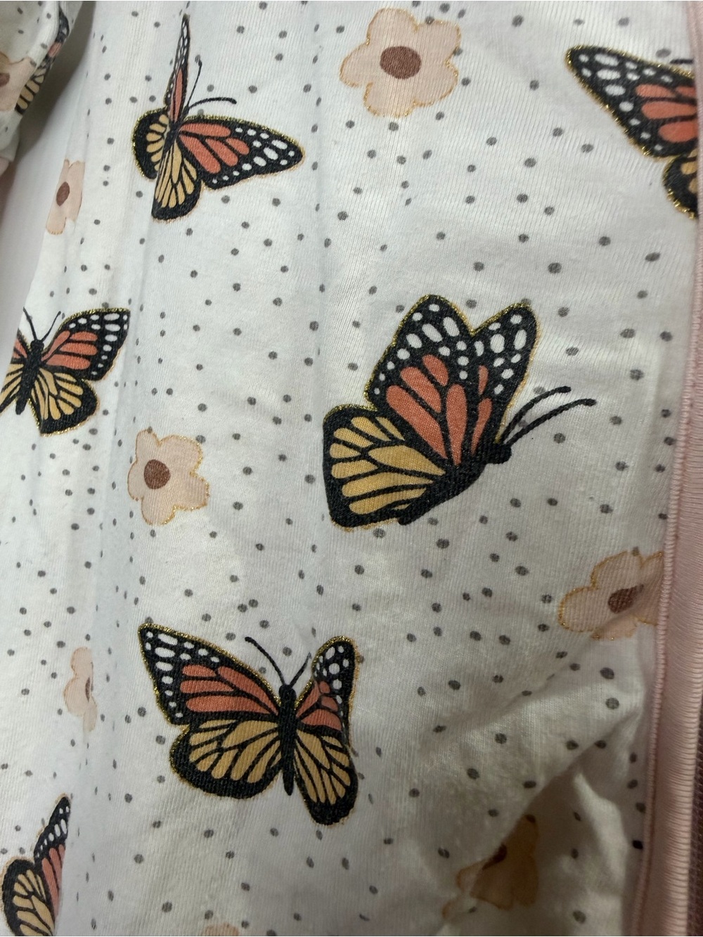 Caden Lane Bamboo White Butterfly Zip Footie with Pink Trim 3-6 months - Picture 4 of 6